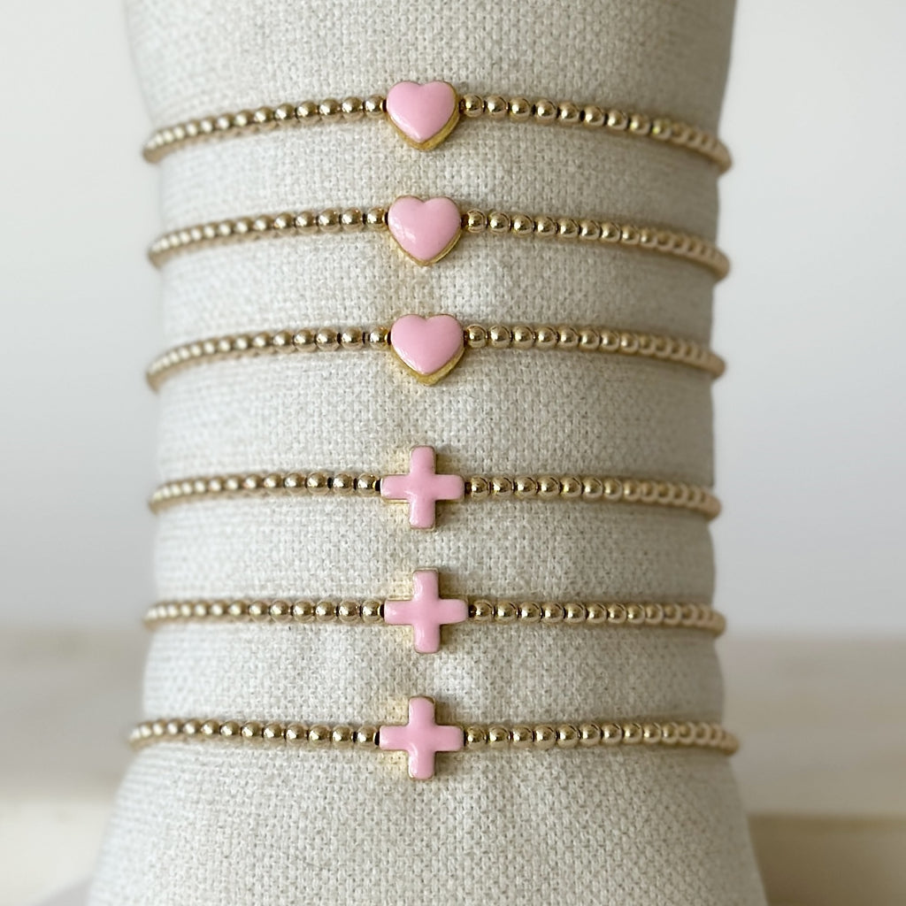 Mini Me Gold Bead Bracelets, Pinks