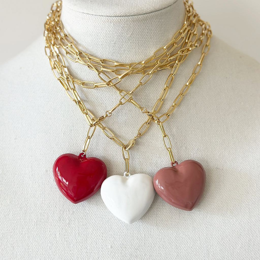 Red Big Puffy Heart Necklace