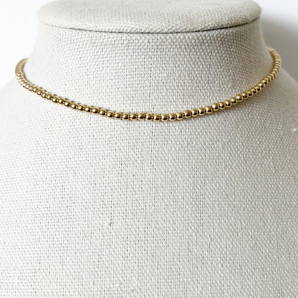 Gold Bead Necklace, 3mm
